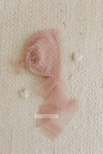 Baby girl newborn bonnet, dusty pink, dots, tulle, boho, RTS