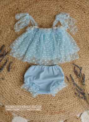 6-12 months size girl blue top and nappy cover, vintage style, boho, RTS