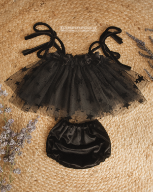 Black tulle star top and nappy cover, velvet, boho, made to order