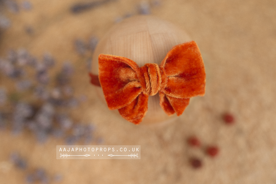 Baby girl velvet bow tieback, orange, soft, single, RTS