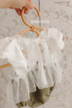 Newborn baby girl romper, vintage, pastel olive green, off white, boho, RTS