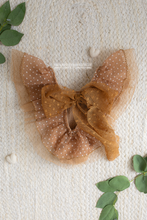 Newborn baby girl romper, vintage, light brown, caramel, boho, dot, tulle, RTS