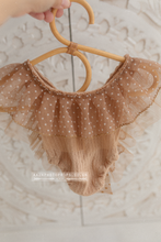 Newborn baby girl romper, vintage, light brown, caramel, boho, dot, tulle, RTS