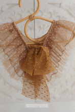 Newborn baby girl romper, vintage, light brown, caramel, boho, dot, tulle, RTS