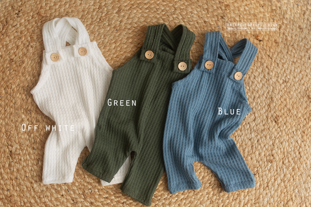 Baby newborn dungarees, waffle, blue, green, off white, RTS