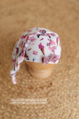 Baby newborn sleepy hat, white, pink, ice cream, RTS