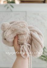 Baby newborn Knitted bonnet and wrap, light beige, made to order