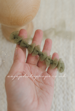 Baby newborn sitter girl bows tieback, khaki olive green, RTS
