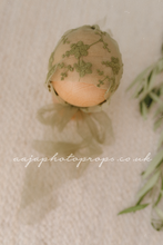 Baby girl newborn bonnet olive green, flowers, boho, vintage, RTS