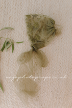 Baby girl newborn bonnet olive green, flowers, boho, vintage, RTS
