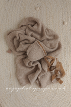 Baby newborn bonnet and knitted wrap set, beige, velvet ties, Made to order