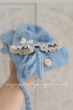 Baby newborn knitted romper and bear bonnet, off white, made to order