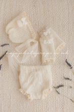 Baby newborn bear bonnet, leg warmers, bloomers set, Creamy Off White, Made to order