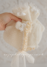 Baby newborn bear bonnet, leg warmers, bloomers set, Creamy Off White, Made to order