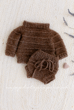 Knitted Baby newborn sweater and bloomers, brown, made to order