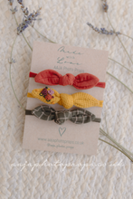 Baby newborn girl bow tiebacks set of 3, rust orange, green, mustard yellow, RTS