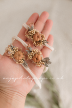 Baby newborn girl tieback pumpkin tieback, dried flowers, beige brown, RTS