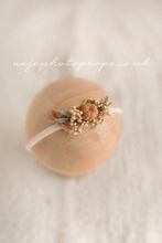 Baby newborn girl tieback pumpkin tieback, dried flowers, beige brown, RTS
