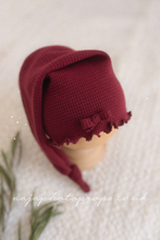 Baby newborn girl sleepy hat, knot, bordeaux, burgundy red,  RTS