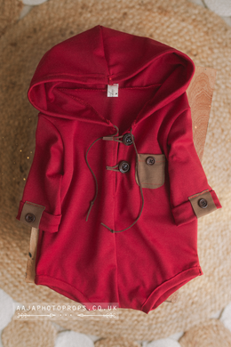 6-12 months size baby romper, red, hoodie, RTS