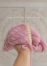 Baby newborn girl Knitted bonnet and Long wrap, Pastel pink, RTS