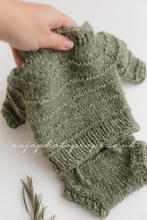 Knitted Baby newborn sweater and bloomers, old green, made to order