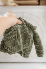 Knitted Baby newborn sweater and bloomers, old green, made to order