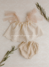 Baby newborn girl top and nappy cover, vintage style, boho, beige, RTS