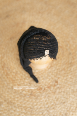 Baby newborn sleepy hat, knot, black, button, RTS