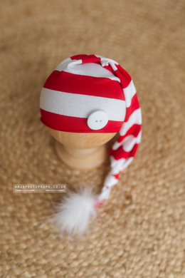 Baby newborn sleepy hat, knot, red white striped, Christmas, RTS