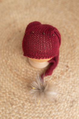 Baby newborn sleepy hat, knitted, red, RTS