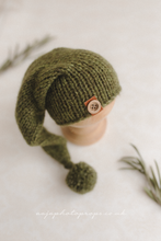 Knitted baby newborn hat, olive green, RTS