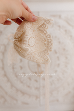 Baby girl newborn bonnet, beige lace, boho, vintage, RTS
