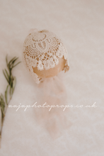 Baby girl newborn bonnet, beige lace, boho, vintage, RTS