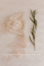 Baby girl newborn bonnet, beige lace, boho, vintage, RTS