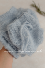 Knitted Baby newborn sweater and bloomers, light dusty blue, made to order