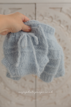 Knitted Baby newborn sweater and bloomers, light dusty blue, made to order