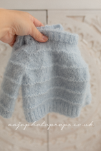 Knitted Baby newborn sweater and bloomers, light dusty blue, made to order