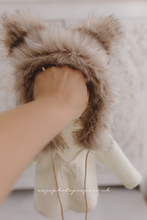 Baby newborn eskimo hoodie romper, Ivory off white, faux fur, Christmas, RTS