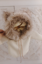 Baby newborn eskimo hoodie romper, Ivory off white, faux fur, Christmas, RTS