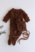 Baby newborn footed romper, bonnet set, bobble, pyjama, pom pom, green, made to order