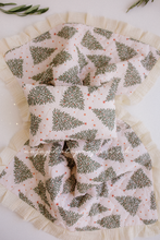 Boho Christmas quilt layer, pillow, set, tree, green, cream, white, frilly, RTS