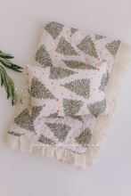 Boho Christmas quilt layer, pillow, set, tree, green, cream, white, frilly, RTS