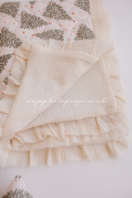 Boho Christmas quilt layer, pillow, set, tree, green, cream, white, frilly, RTS