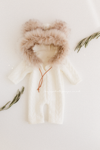 Baby newborn eskimo bear hoodie romper, off white Ivory, faux fur, Christmas, RTS