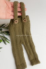 Baby newborn dungarees, boho, straps, khaki green, lifestyle photography props, RTS