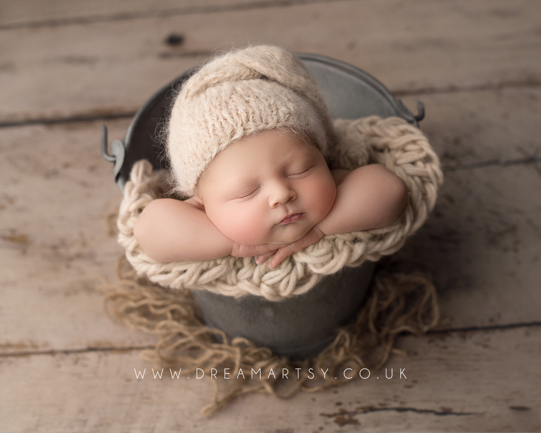 Knitted Baby newborn sleepy hat, knitted, light beige, RTS