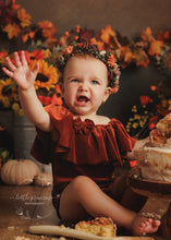 Baby 9-12 months size girl velvet romper, frilly, rust, burnt orange, Made to order