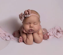 Velvet newborn and sitter girl tieback, dusty pink, double, RTS