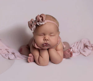 Velvet newborn and sitter girl tieback, dusty pink, double, RTS